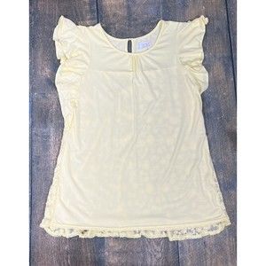 Matilda Jane Clothing 435 Girls Size 16 Tether Ball Top! Yellow Lace Flutter